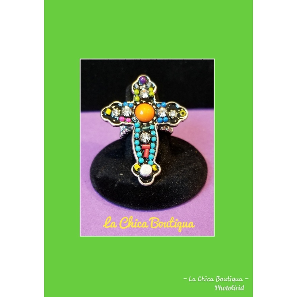 Beaded Art Deco Style Cross Stretch Ring